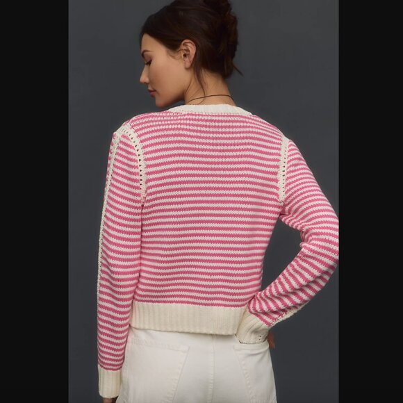 Michael Stars Adaline Pink & White Striped Cardigan Sweater S - Picture 3 of 8
